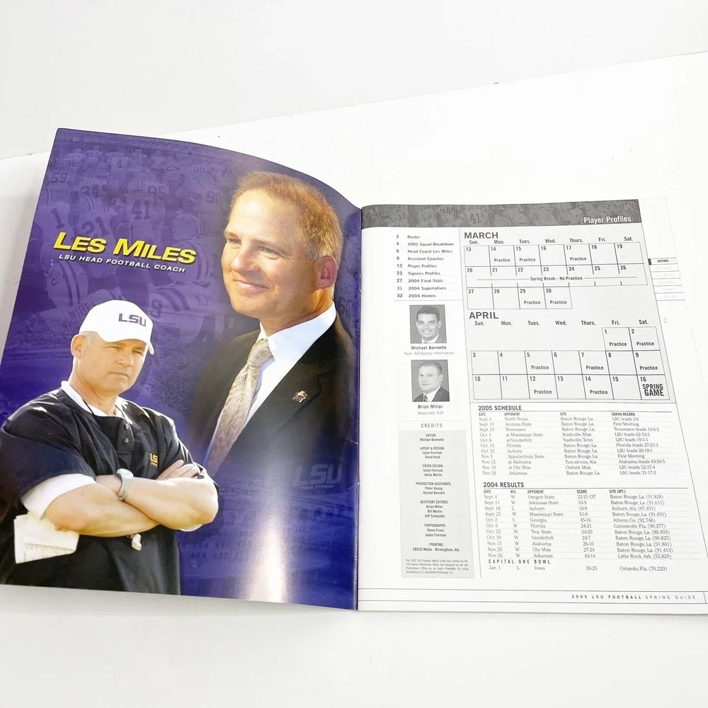 LSU Tigers Football Spring 2005 Media Guide Les Miles Stats Player Profiles